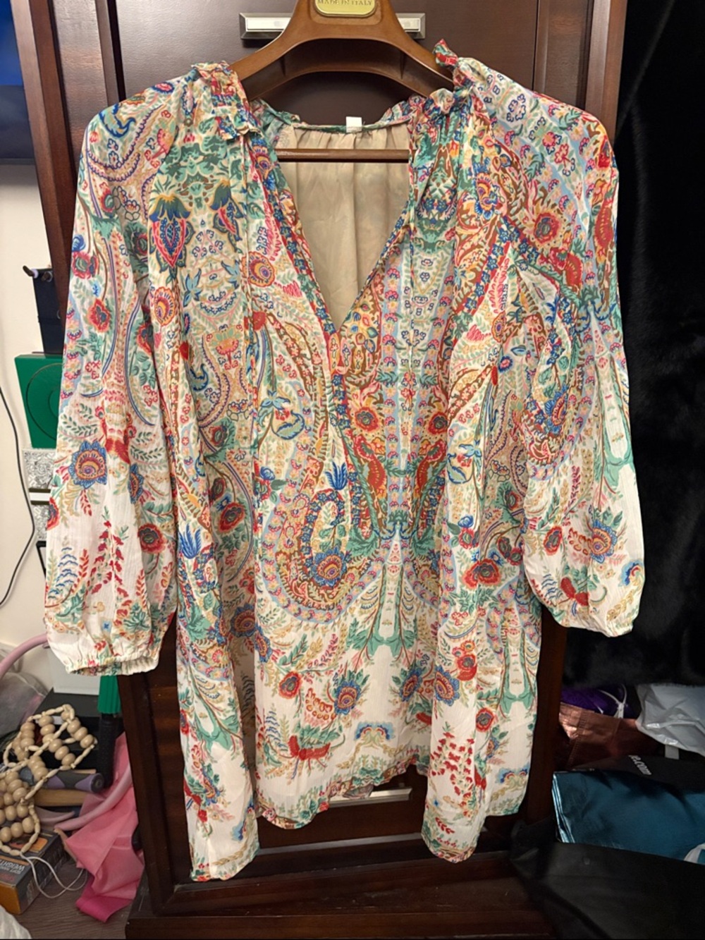 SHEIN Multicolor Paisley V-Neck Tunic - Cream Base